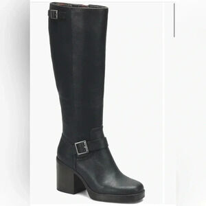 NEW KORKS Karalyn Black Leather Buckled Block Heel Boots Women’s Size 8M